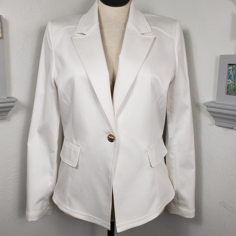Tahari White Classic Blazer- Coastal Academia Minimalist Classic Lightweight 14